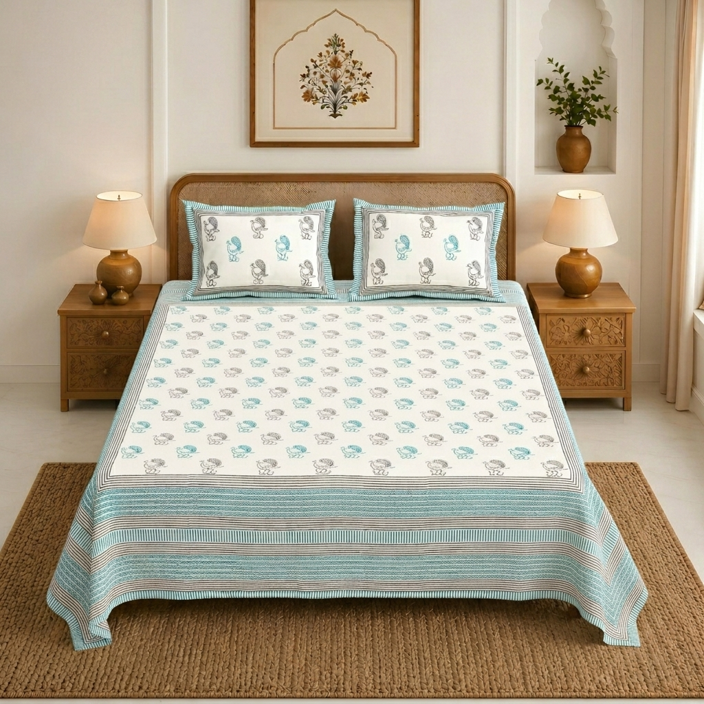 Classic Buti Double Bedsheet | 144TC | Pure Cotton