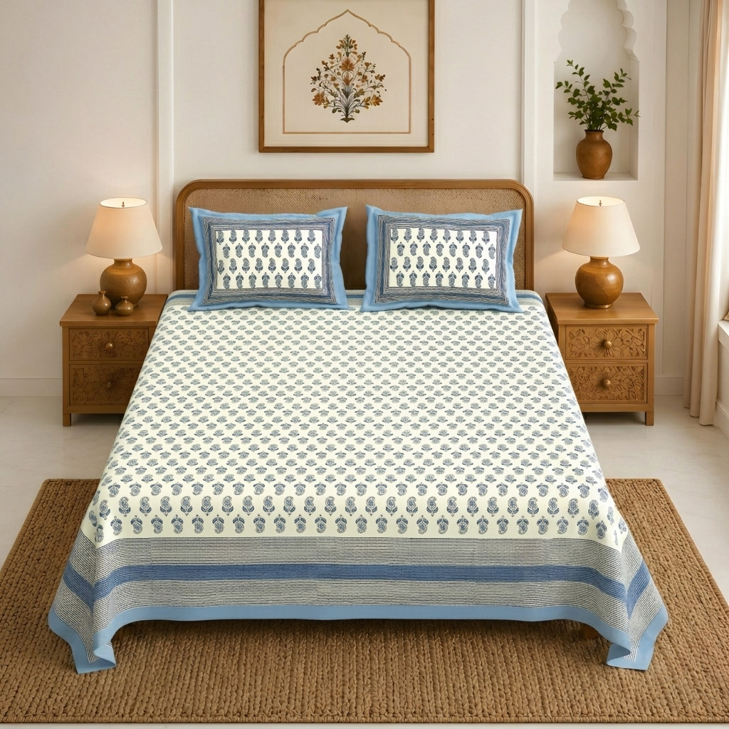 Floral Motifs Double Bedsheet | 144TC | Pure Cotton