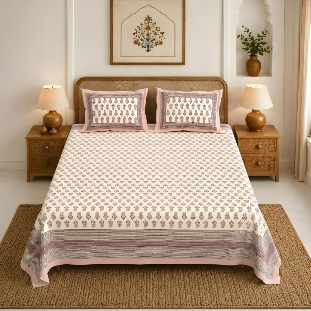 Floral Motifs Double Bedsheet | 144TC | Pure Cotton