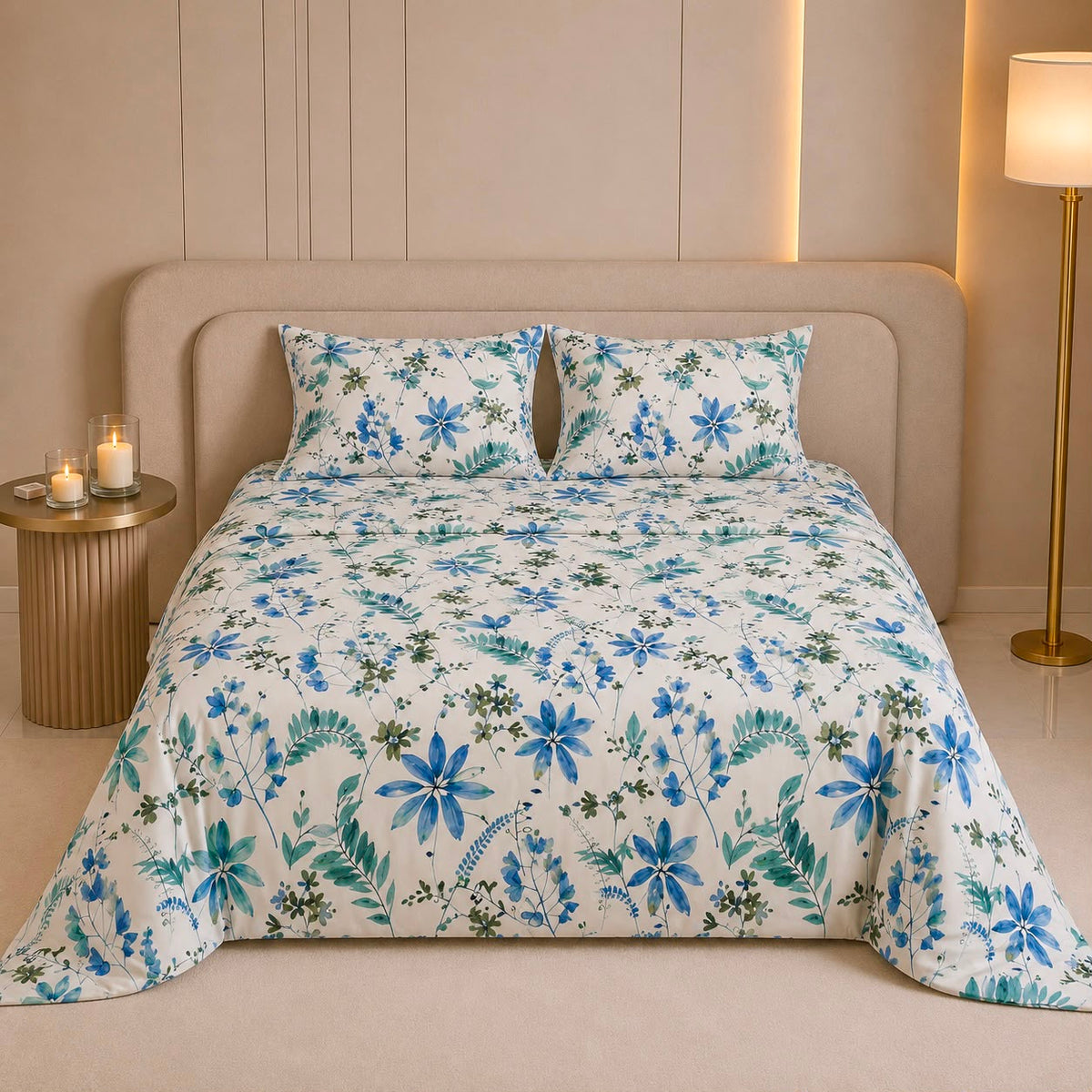 Bluebell Garden Double Bedsheet | 180 TC | Pure Cotton