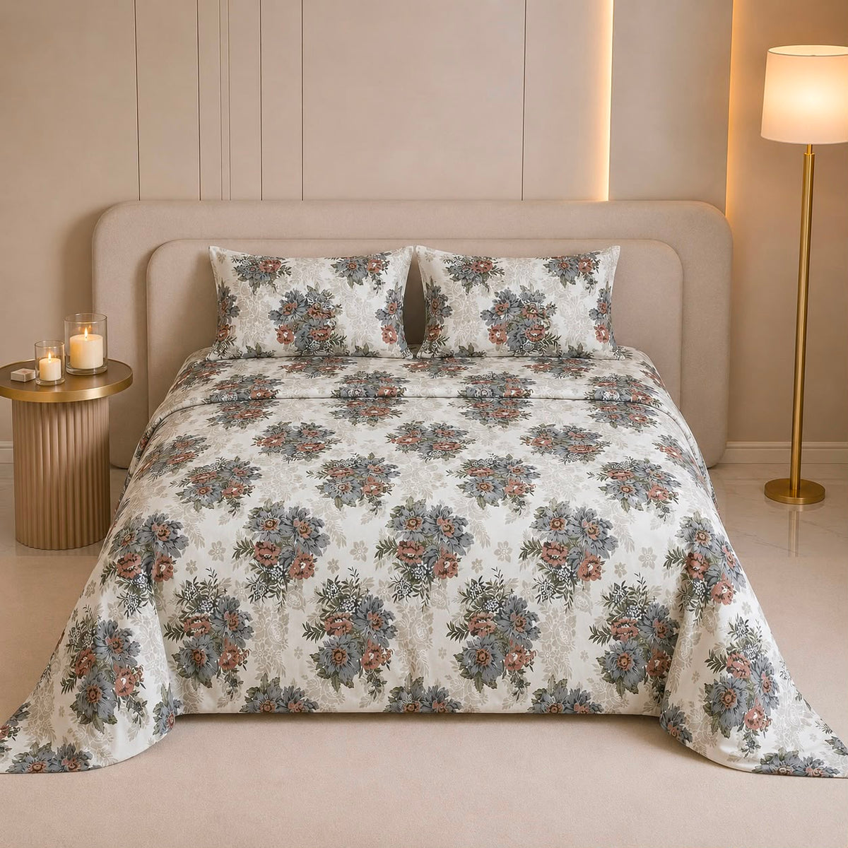 Vintage Bloom Double Bedsheet | 180 TC | Pure Cotton