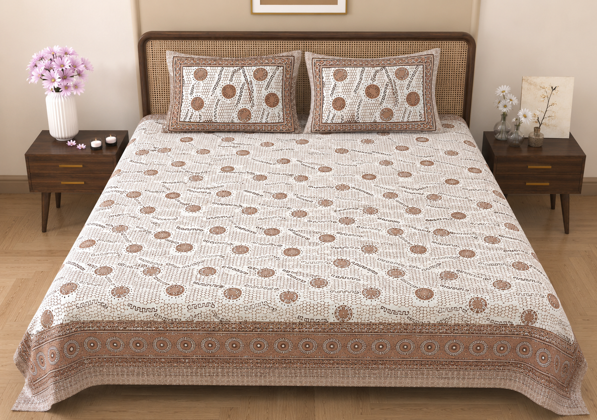 Cocoa Heritage Double Bedsheet | 180 TC | Pure Cotton