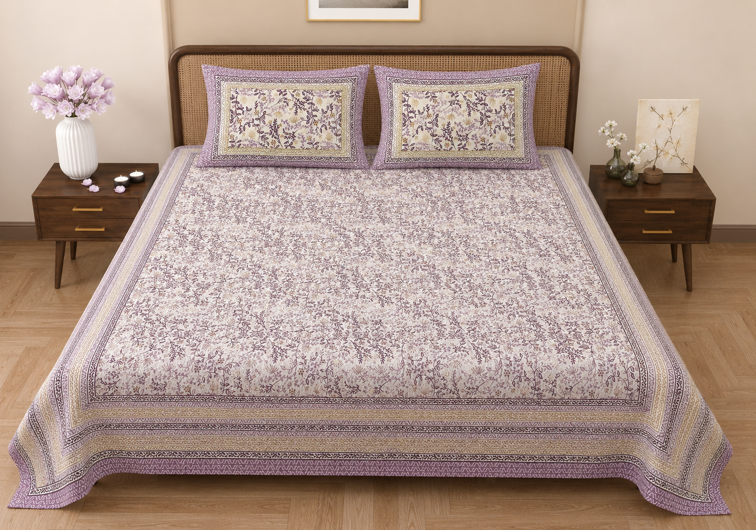 Lavender Whisper Double Bedsheet | Pure Cotton