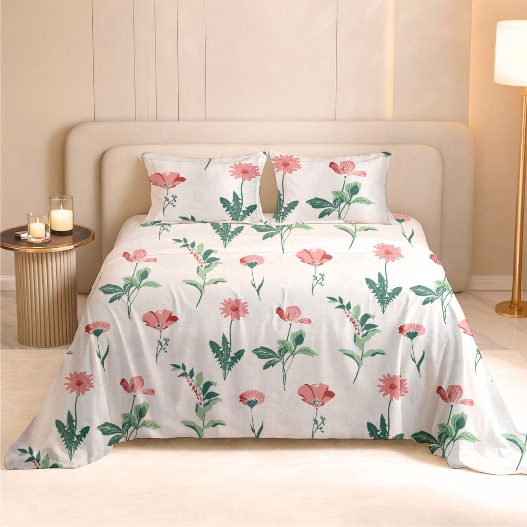 Botanical Bloom Bedsheet | 240 TC | Pure Cotton