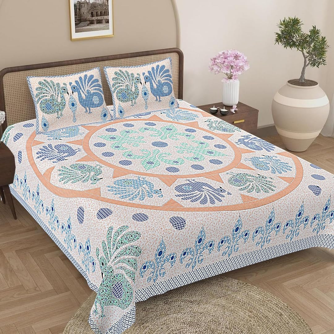 Royal Peacock Mandala Bedsheet | 144TC | Viscose Cotton