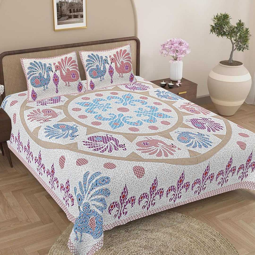Royal Peacock Mandala Bedsheet | 144TC | Viscose Cotton
