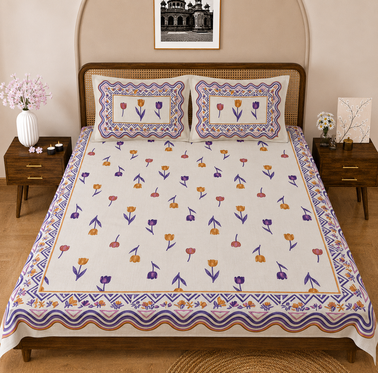 Blue Tulip Double Bedsheet | 104 TC | Pure Cotton