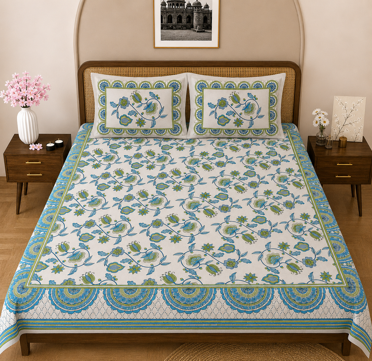 Rose Paisley Double Bedsheet | 104 TC | Glace Cotton