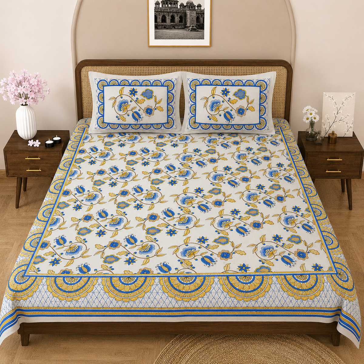 Rose Paisley Double Bedsheet | 104 TC | Glace Cotton