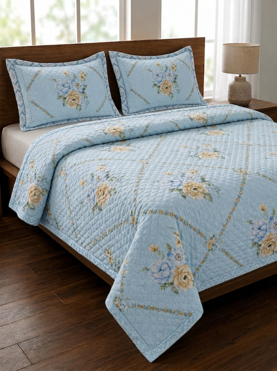 Blue Heirloom Double Bedsheet | 145GSM  | Cotton Feel