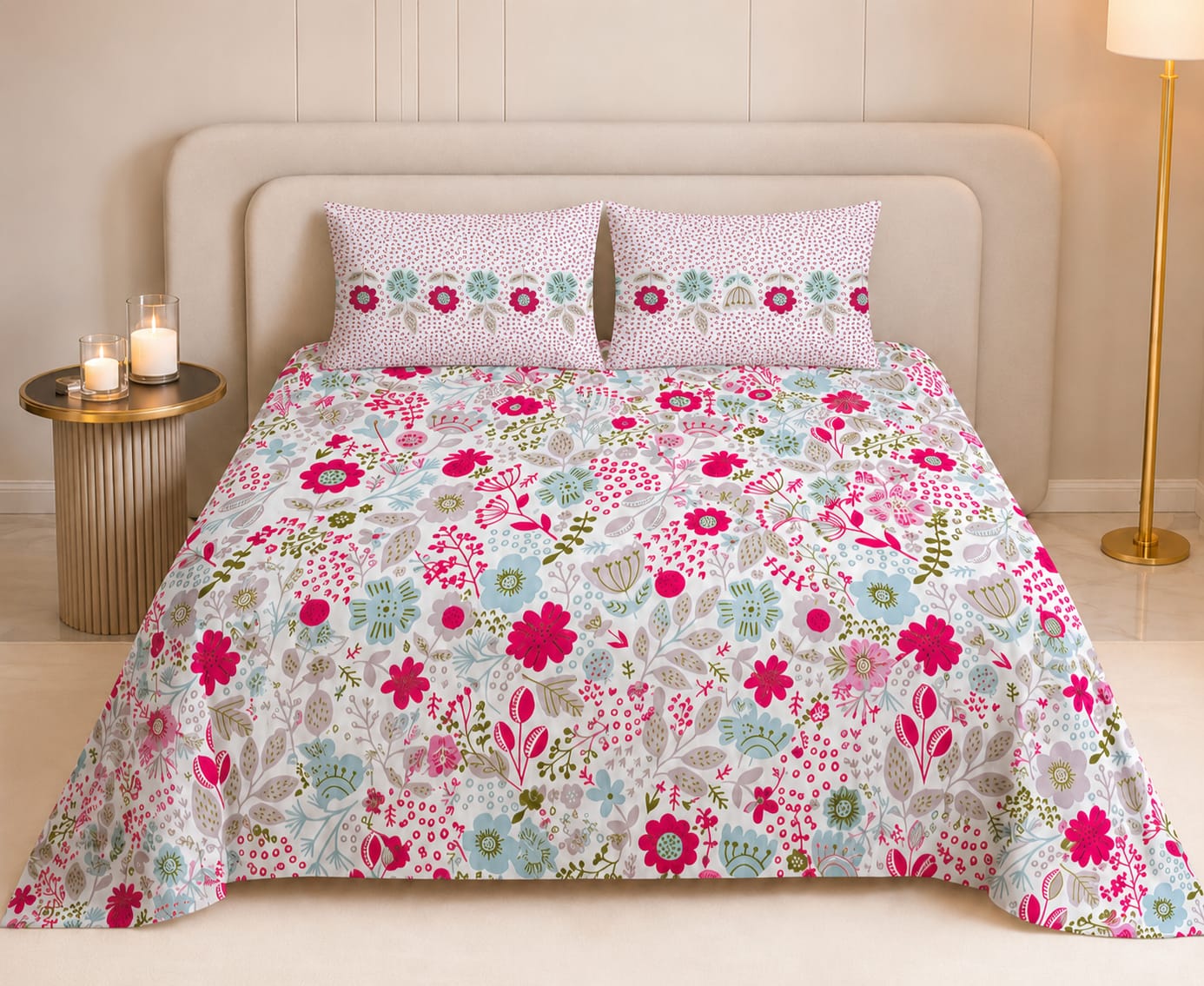 Spring Melody Double Bedsheet | 240TC | Pure Cotton