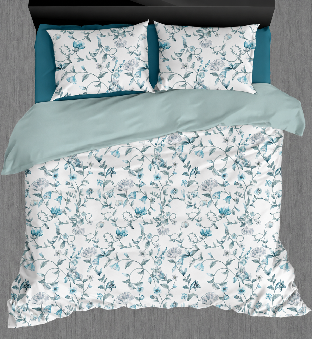 Aqua Bloom Symphony Double Bedsheet|140 GSM| Glace Cotton