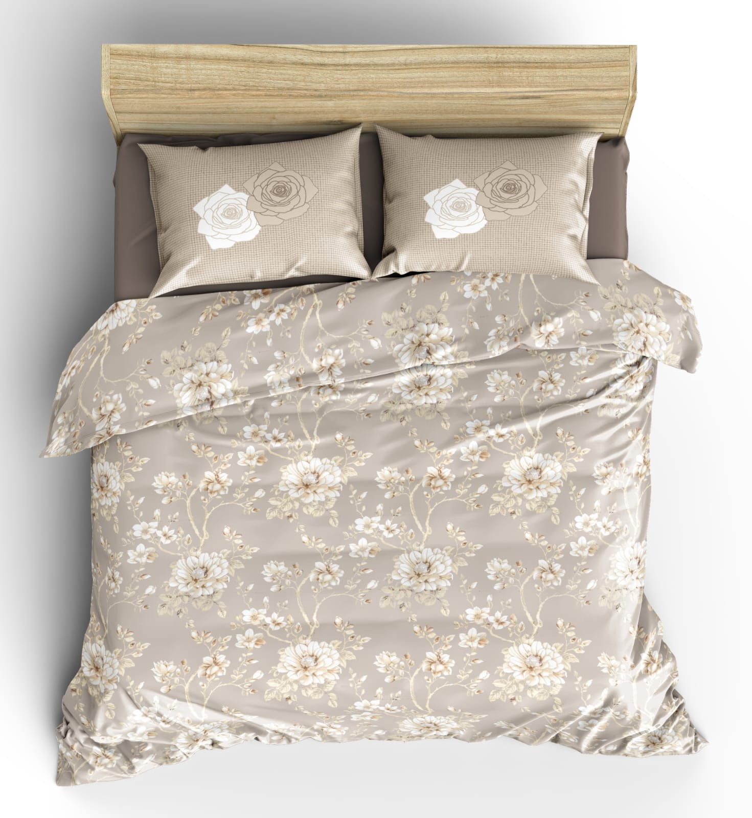 Ivory Rose Garden Bedsheet | 250TC | Pure Cotton